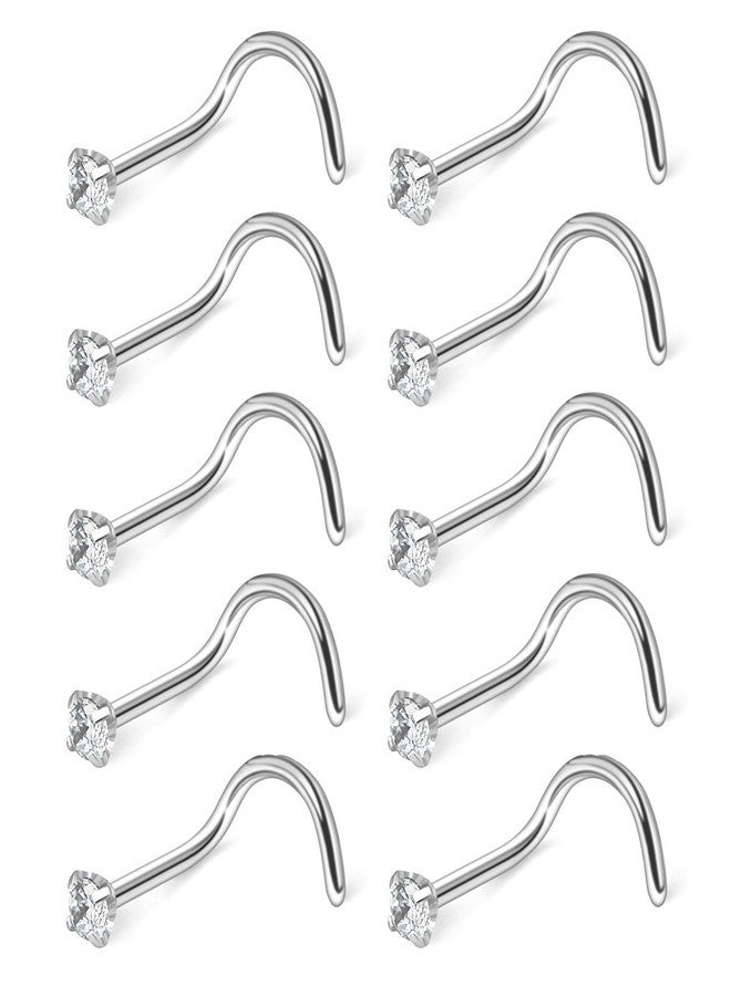 Ruifan 10PCS 20G Surgical Steel Clear Diamond CZ Nose Stud Rings Screw Piercing Jewelry 2mm - Image 1