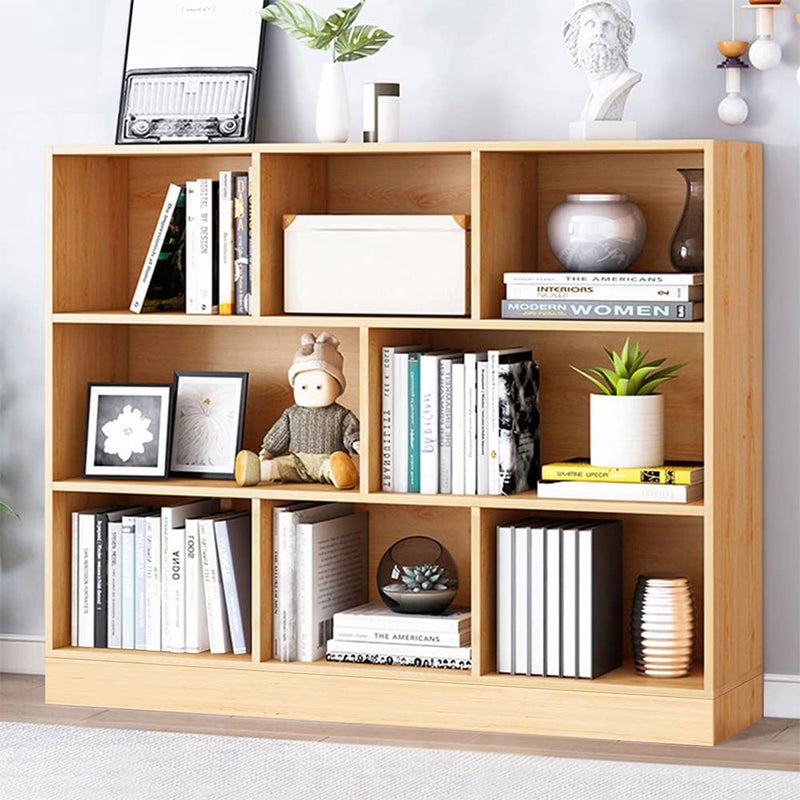 IOTXY IOTXY Open Shelf Low Bookcase  Wooden 3Tier Floor Standing Display Cabinet Organizer with Base 8 Cubes Short Horizontal Bookshelf in Pear Yellow