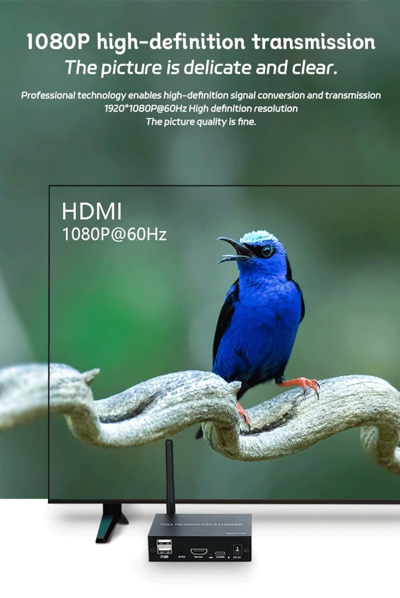 Microware جهاز إرسال واستقبال HDMI KVM لاسلكي 200م/650 قدم 1080P@60Hz وUSB لنقل الفيديو والصوت ولوحة المفاتيح والفأرة من الكمبيوتر إلى التلفاز. - Image 5
