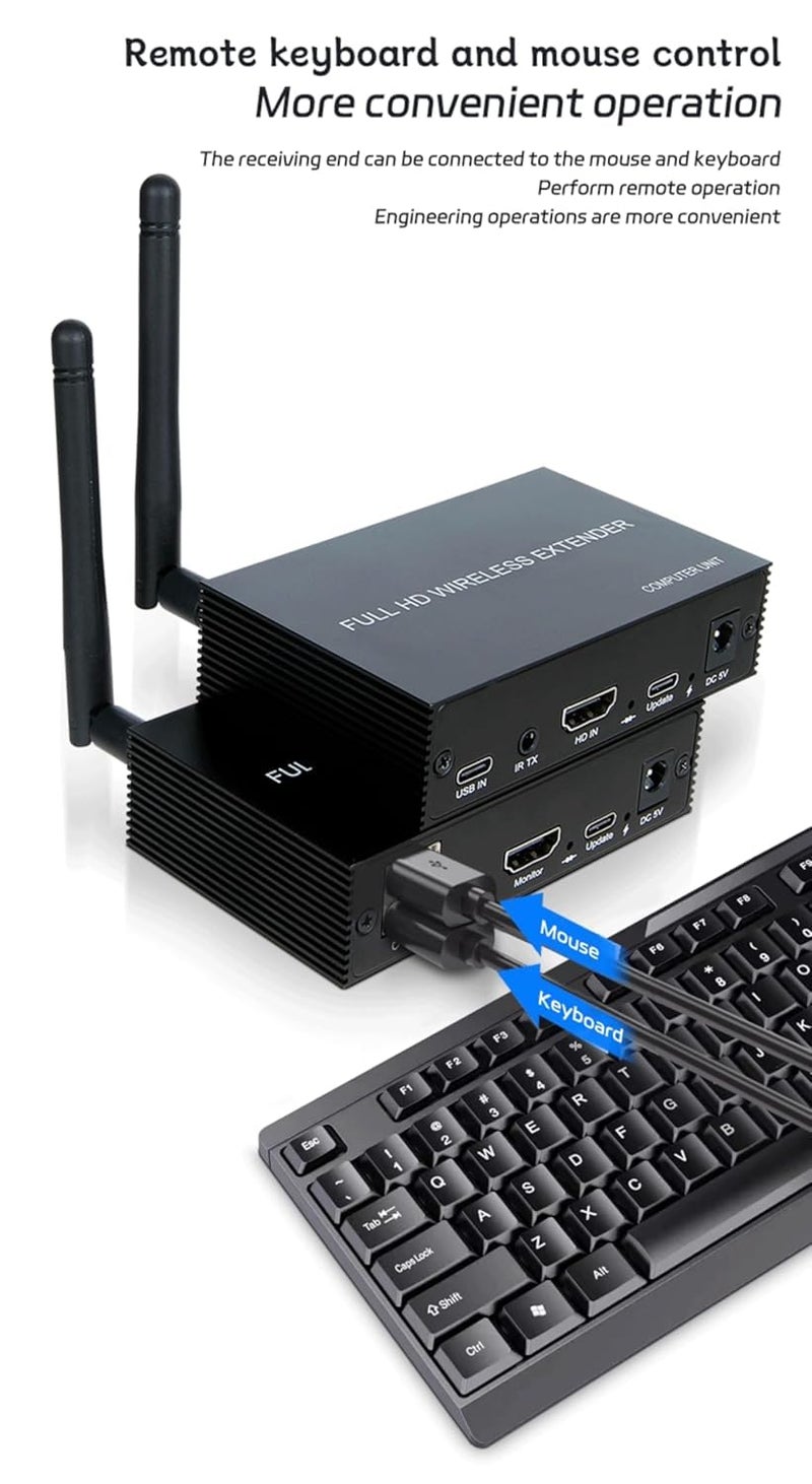 Microware جهاز إرسال واستقبال HDMI KVM لاسلكي 200م/650 قدم 1080P@60Hz وUSB لنقل الفيديو والصوت ولوحة المفاتيح والفأرة من الكمبيوتر إلى التلفاز. - Image 3