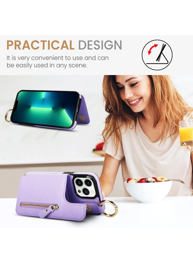 Zaboon Case For iPhone 13 Pro Litchi Texture Zipper Double Buckle Card Bag Phone Case - Image 4