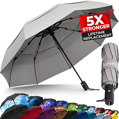 TUMELLA Strongest Windproof Travel Umbrella (Compact, Superior & Beautiful), Small Strong but Light Portable and Automatic Folding Rain Umbrella, Durable Premium Grip, Fits Car and Backpack - Image 1
