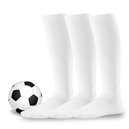 TeeHee Socks Rugby Lacrose Soccer Football Athletic Sports Team Knee High Cushion Tube Socks 3 Pairs White Junior Sock Size 7-9 - Image 1