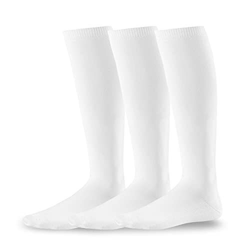 TeeHee Socks Rugby Lacrose Soccer Football Athletic Sports Team Knee High Cushion Tube Socks 3 Pairs White Junior Sock Size 7-9 - Image 3