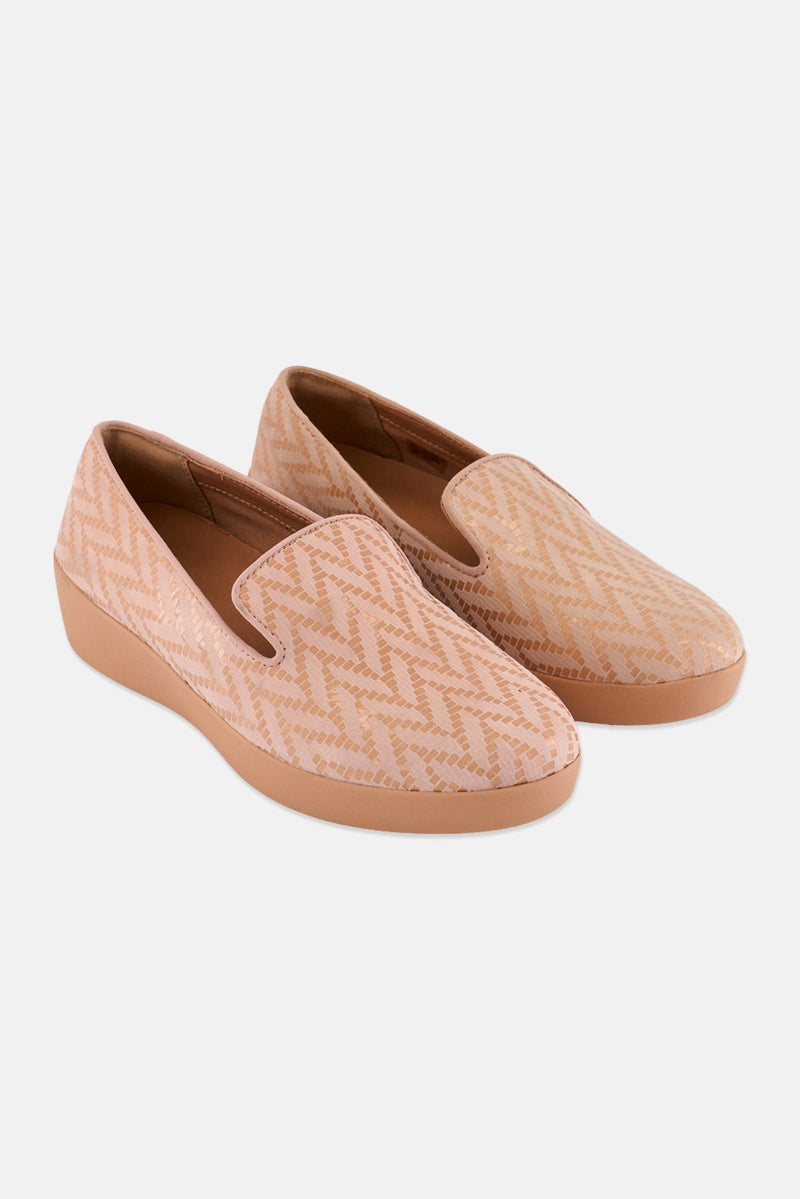 FitFlop Women Audery Chevron Slip On Smoking Loafers Shoes, Oyster Pink  - Image 1