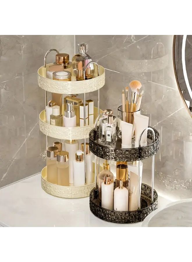 Cream White 2 Tier Rotating Cosmetic Organizer With Drainage Tray Bathroom Vanity Storage Shelf No Assembly Needed - Image 1