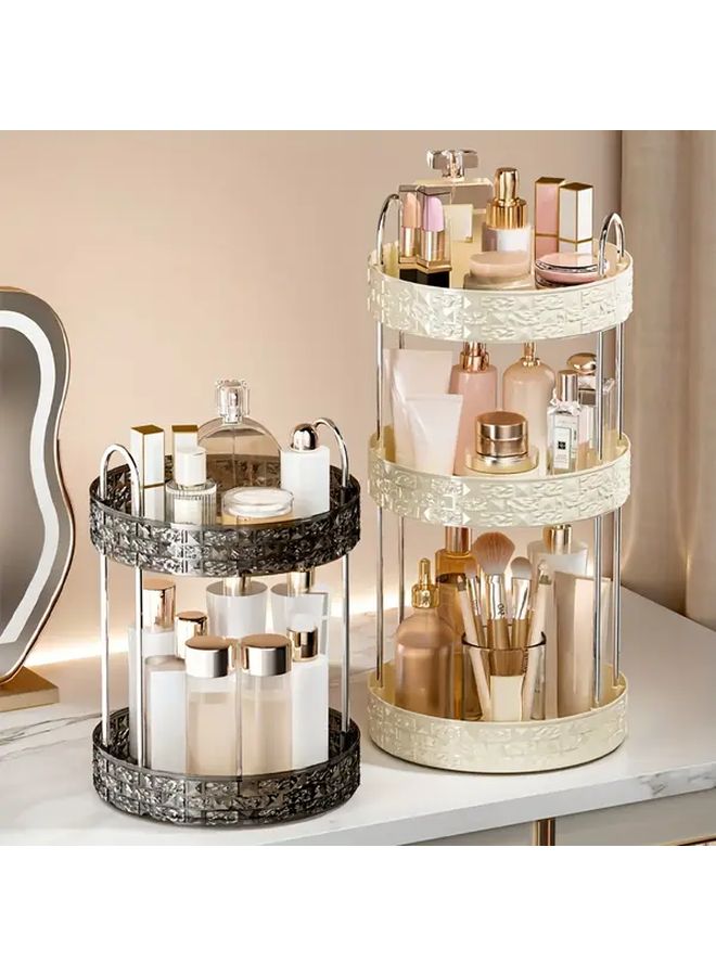 Cream White 2 Tier Rotating Cosmetic Organizer With Drainage Tray Bathroom Vanity Storage Shelf No Assembly Needed - Image 2