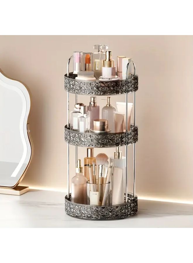 Cream White 2 Tier Rotating Cosmetic Organizer With Drainage Tray Bathroom Vanity Storage Shelf No Assembly Needed - Image 3