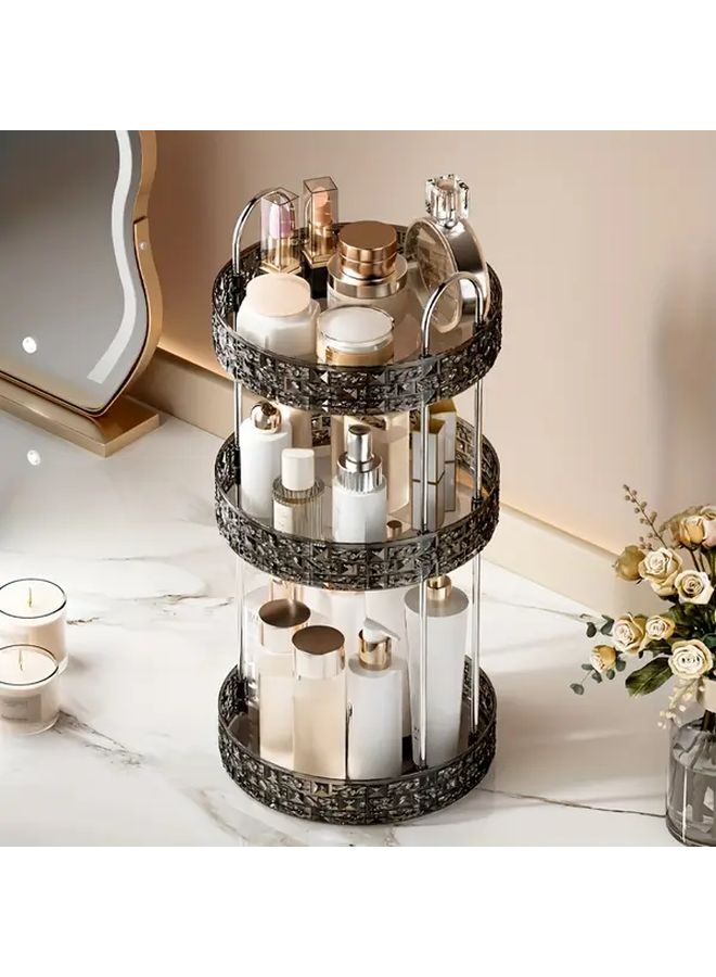 Cream White 2 Tier Rotating Cosmetic Organizer With Drainage Tray Bathroom Vanity Storage Shelf No Assembly Needed - Image 5
