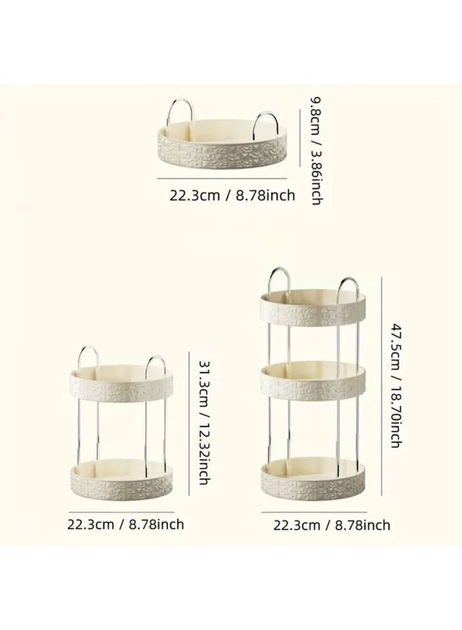 Cream White 2 Tier Rotating Cosmetic Organizer With Drainage Tray Bathroom Vanity Storage Shelf No Assembly Needed - Image 4