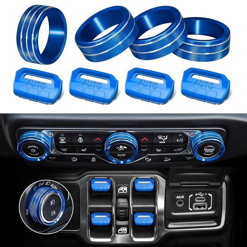 MOCHENT 8Pcs Blue Button Knob Cover Set for Jeep Wrangler JL JLU & Gladiator JT Accessories - Image 1