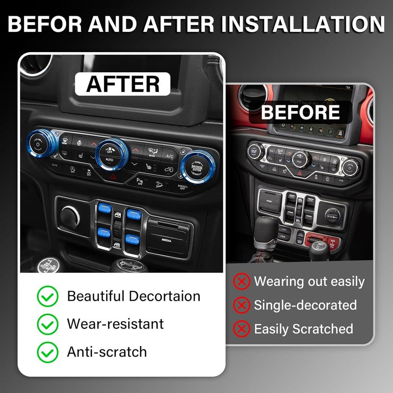 MOCHENT 8Pcs Blue Button Knob Cover Set for Jeep Wrangler JL JLU & Gladiator JT Accessories - Image 5