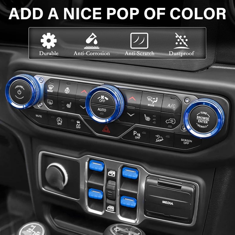 MOCHENT 8Pcs Blue Button Knob Cover Set for Jeep Wrangler JL JLU & Gladiator JT Accessories - Image 3