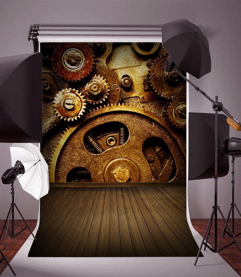 AOFOTO 5x7ft Steampunk Photography Backgrounds Vintage Photo Backdrop Mechanical Gears Industrial Scene Stripe Nostalgic Props Video Studio Adult Man Boy Artistic Portrait Vinyl Wallpaper - Image 2