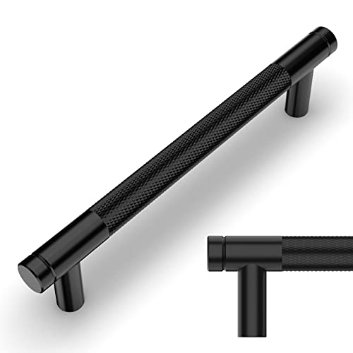 Amerdeco 10 Pack Matte Black Knurled Cabinet Pulls 5 Inch Center to Center Kitchen Cabinet Handles for Drawer Dresser, Cupboard and Wardrobe ZH0031 - Image 1