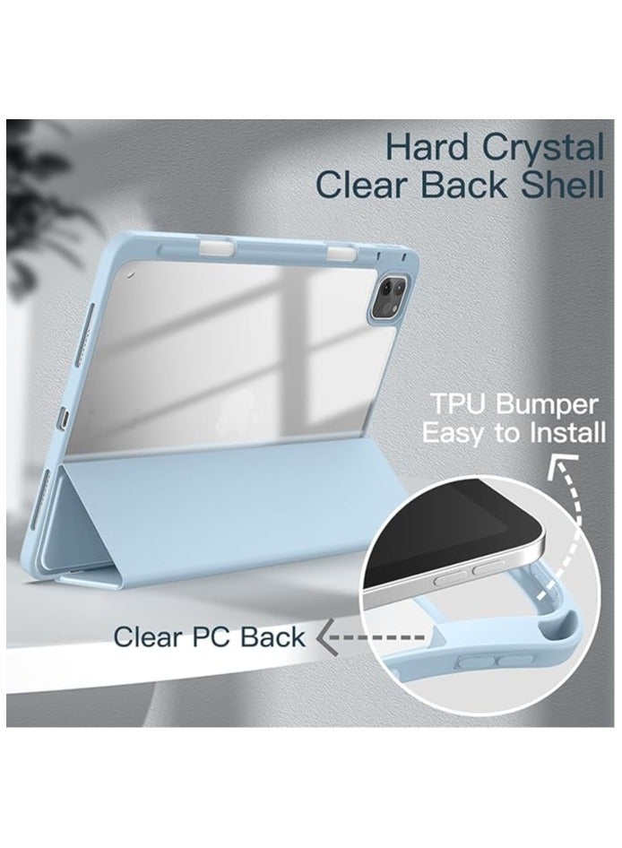 Case Compatible with New iPad Pro 13 inch 2024 M4 with Built-in Pencil Holder, for iPad Pro 13 with Hard Clear Back Cover, (Baby Blue) - Image 4