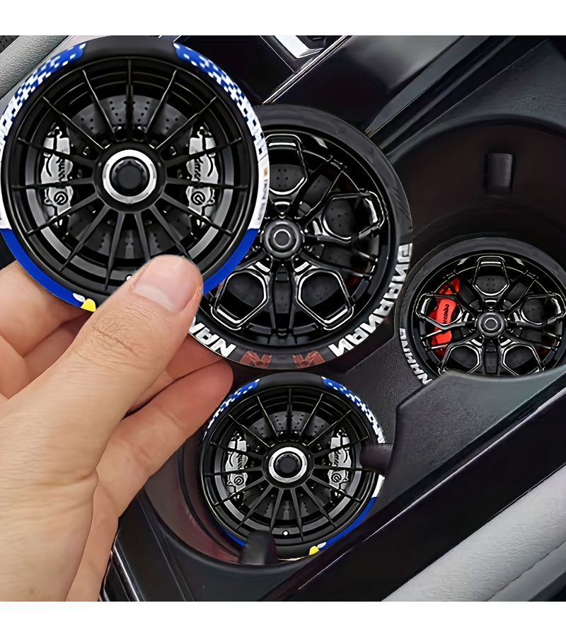 Racing Wheel Hub Coaster Set 2Pcs Anti Slip Heat Insulation Car Cup Pad - Image 3