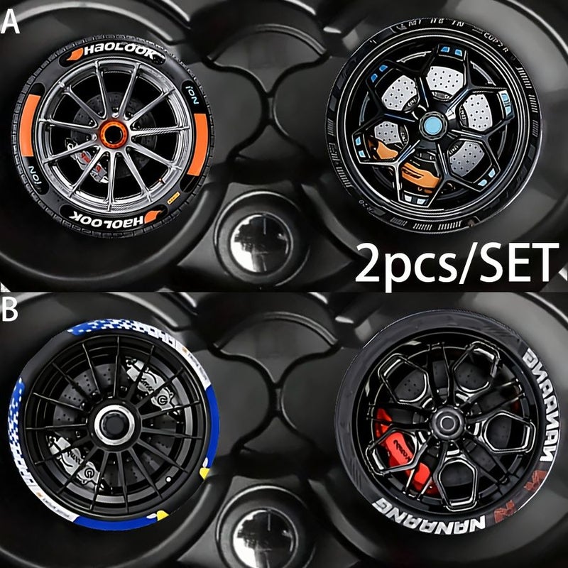 Racing Wheel Hub Coaster Set 2Pcs Anti Slip Heat Insulation Car Cup Pad - Image 1