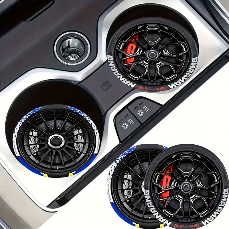 Racing Wheel Hub Coaster Set 2Pcs Anti Slip Heat Insulation Car Cup Pad - Image 4