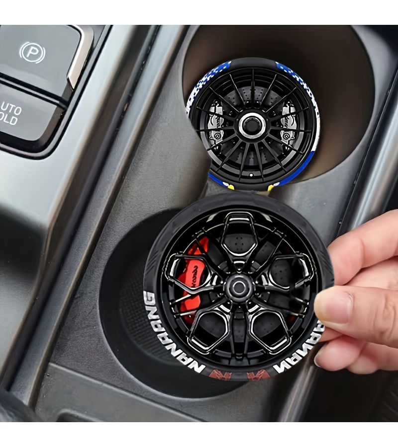 Racing Wheel Hub Coaster Set 2Pcs Anti Slip Heat Insulation Car Cup Pad - Image 5