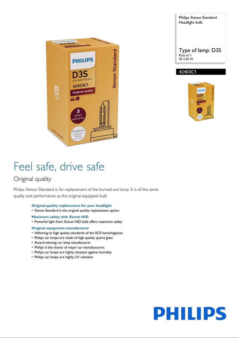 Philips مصباح زينون HID بديل OEM PHILIPS D3S 4300K XenStart 42403C1 35W DOT ألمانيا - عبوة من 1 من ALI - Image 4