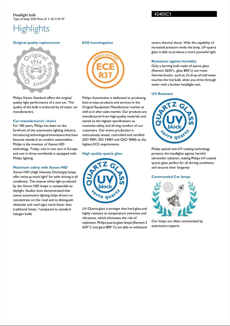 Philips مصباح زينون HID بديل OEM PHILIPS D3S 4300K XenStart 42403C1 35W DOT ألمانيا - عبوة من 1 من ALI - Image 5