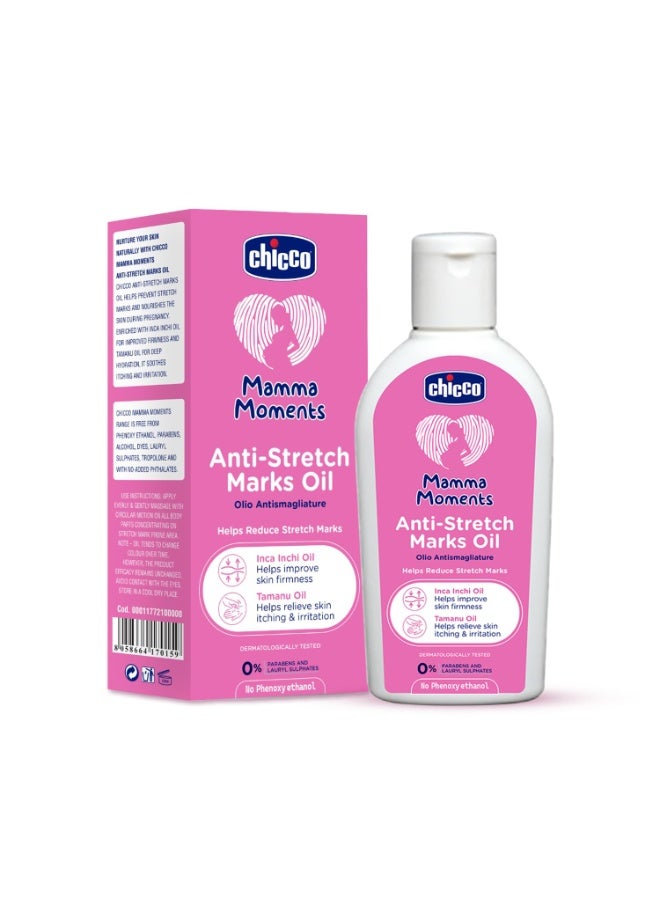 Chicco Mamma Moments Anti-Stretch Marks Oil 100ml | Helps Reduce Stretch Marks | Improve Skin Firmness | No Phenoxyethanol | Dermatologically Tested - Image 1
