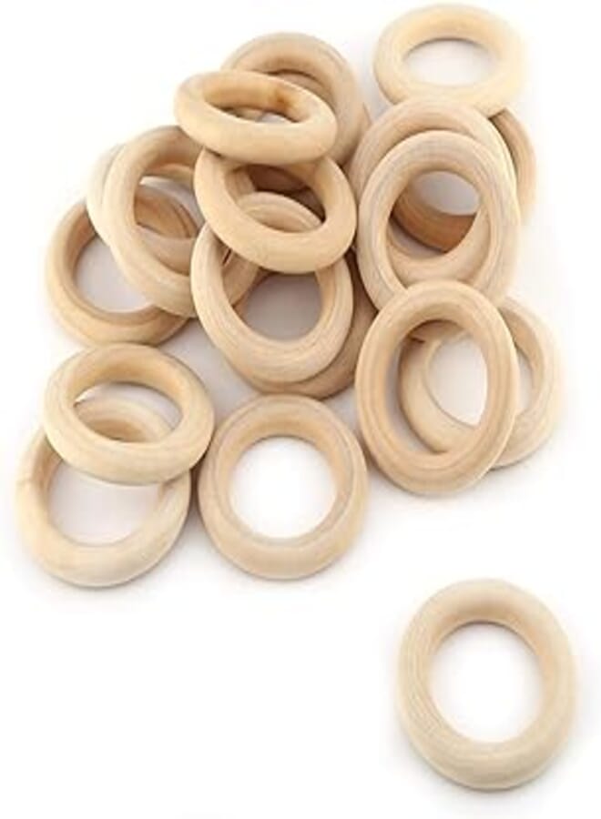 Wood Rings, 20Pcs Natural Unfinished Wood Rings Pendant Connectors Wooden Round DIY Craft Jewelry Making Accessory