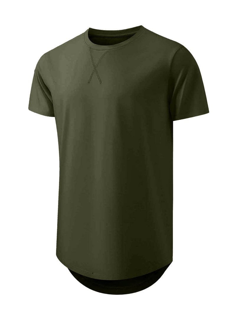 JMIERR Men's 3 Pack Cotton Hipster Hip Hop Longline Crewneck T-Shirt, Short Sleeve Gym Workout Athletic T Shirts for Men Pack,M, Black/Light Grey/Army Green - Image 3