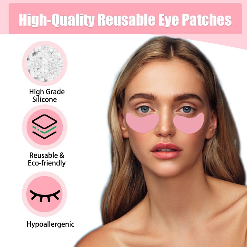 Wewymewo Reusable Under Eye Patches, Pink Silicone Eye Mask for Dark Circles, Wrinkles, Fine Lines, Undereye Bags, with Metal Eye Cream Applicator to Reduce Eye Puffiness, Make Smooth Under Eyes, Tin Case - Image 4