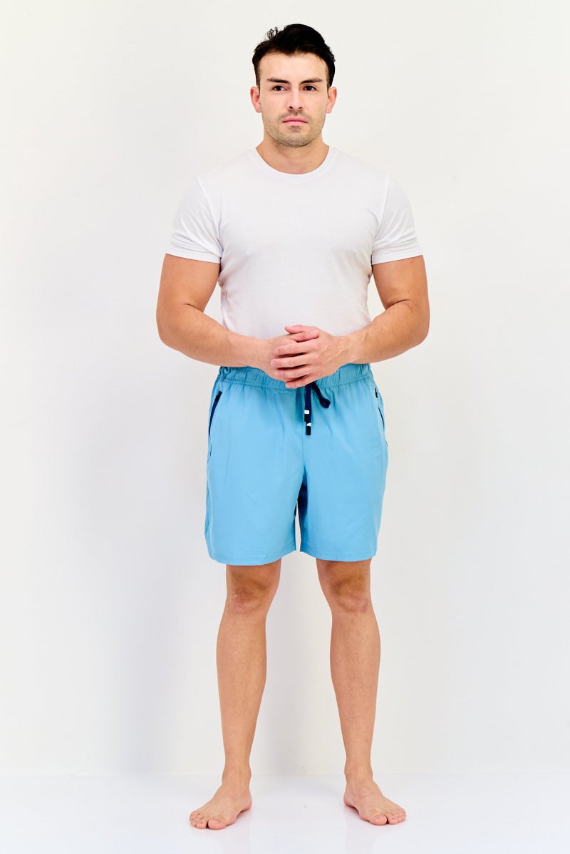 MOTION Men Drawstring Solid Board Shorts, Marina Blue - Image 2