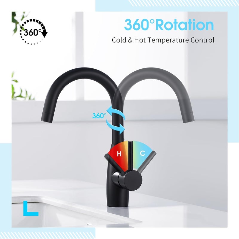 Crea Bar Sink Faucet, Sink Faucets Single Hole Black for Bathroom Kitchen Campers with Deck Plate Prep Wet Utility Small Mini Outdoor Vessel Farmhouse Vanity Lavatory - Image 2