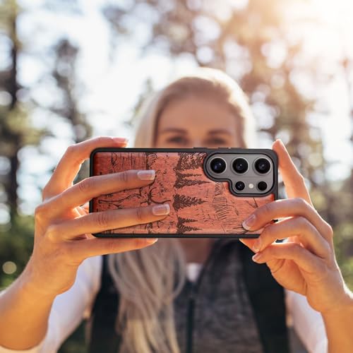 Carveit Magnetic Wooden Case for Samsung Galaxy S26 Ultra Case 2026, TPU Shockproof Cover & Wood Artisan Engraved, Compatible with MagSafe Wireless Chargers (Mountains and Deer) Rosy - Image 5