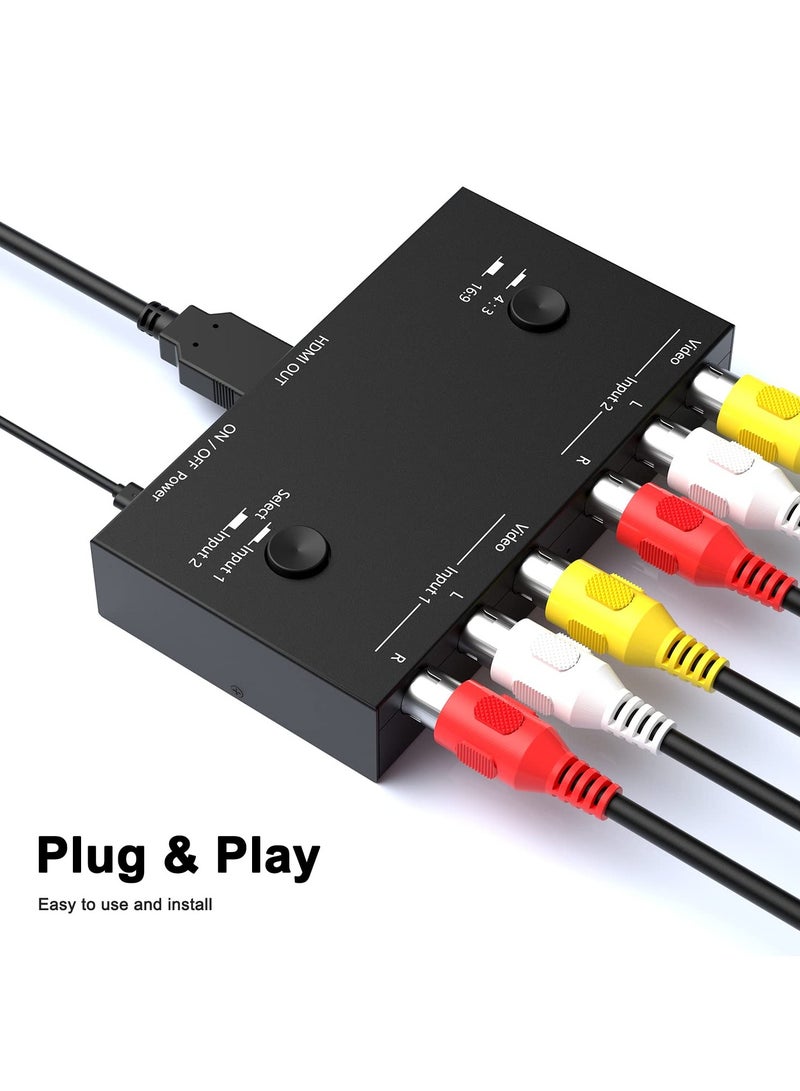 SOLARAE 2 AV to HDMI Converter, 1080P/720P 2 Port RCA Composite CVBS AV Switch to HDMI Converter Adapter Support 4:3/16:9 Switching, for TV PC PS2 PS3 N64 NGC SNES WII VHS VCR Camera DVD-Black - Image 2