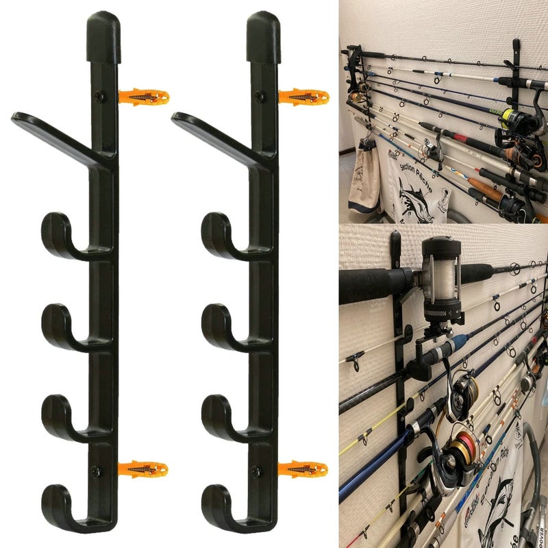 AUXPhome 1Pair Fishing Rod Storage rack, Horizontal Wall Mount Fishing Pole Holder Storage Organizer for Garage & Cabin & Basement - Holds up to 5 Rod - Easy to Install . Hardware included. - Image 1