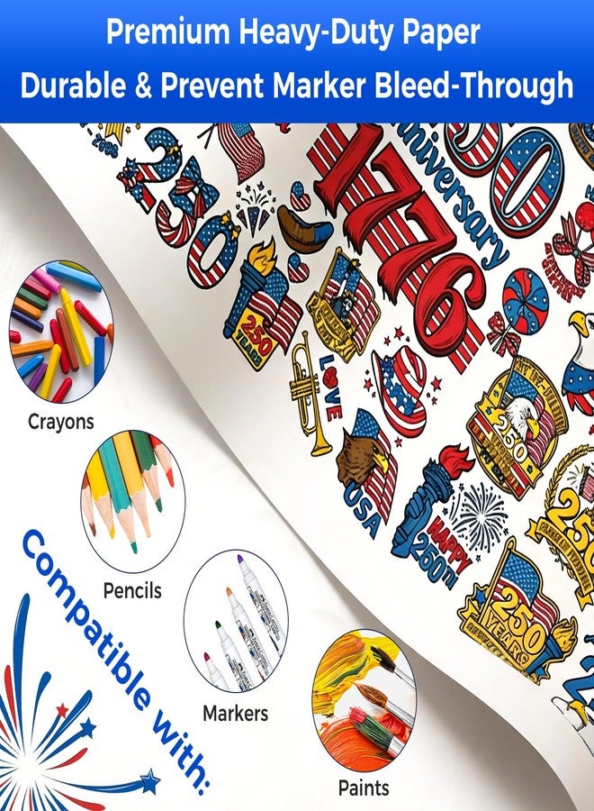 Hidnvefen Giant USA 250th Anniversary Coloring Tablecloth for Kids 30x72 Inch - America 1776-2026 Independence Day Paper Poster | Patriotic Crafts Activities Toys, Classroom School Party Decor - Image 3