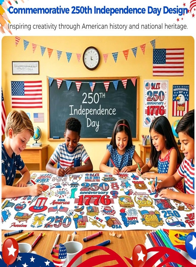 Hidnvefen Giant USA 250th Anniversary Coloring Tablecloth for Kids 30x72 Inch - America 1776-2026 Independence Day Paper Poster | Patriotic Crafts Activities Toys, Classroom School Party Decor - Image 5