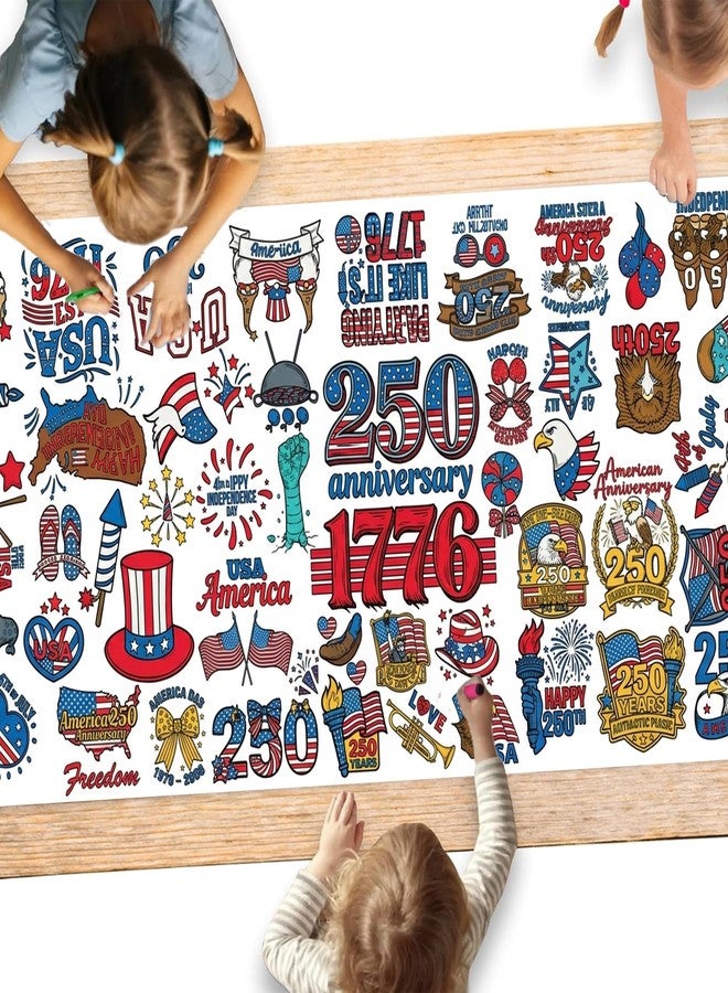 Hidnvefen Giant USA 250th Anniversary Coloring Tablecloth for Kids 30x72 Inch - America 1776-2026 Independence Day Paper Poster | Patriotic Crafts Activities Toys, Classroom School Party Decor - Image 1
