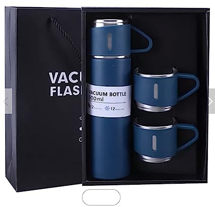 Superstore BeOne Superstore BeOne Stainless Steel Thermo 500ml Vacuum Insulated Bottle Water Flask Gift Set with Two Cups Hot Cold Blue - Image 1