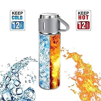 Superstore BeOne Superstore BeOne Stainless Steel Thermo 500ml Vacuum Insulated Bottle Water Flask Gift Set with Two Cups Hot Cold Blue - Image 3