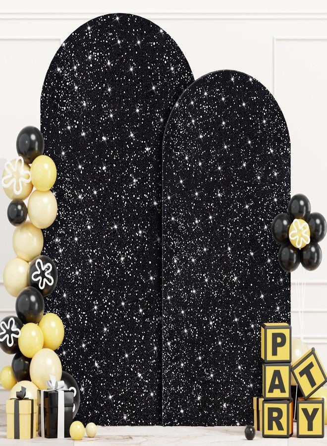 ROMANKAS Set of 2 Wedding Arch Cover Black Arch Backdrop Cover 6ft 7.2ft Glitter Arches Covers Sqeuin Arched Cover Fabric Spandex Fitted Arched Backdrop Covers for Baby Shower Happy Birthday Decor - Image 1