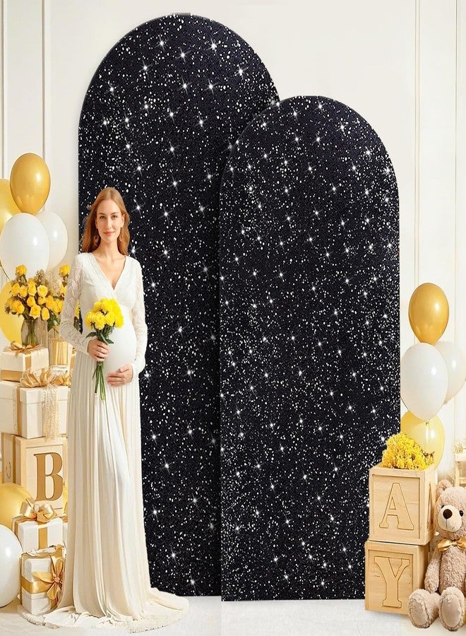 ROMANKAS Set of 2 Wedding Arch Cover Black Arch Backdrop Cover 6ft 7.2ft Glitter Arches Covers Sqeuin Arched Cover Fabric Spandex Fitted Arched Backdrop Covers for Baby Shower Happy Birthday Decor - Image 4