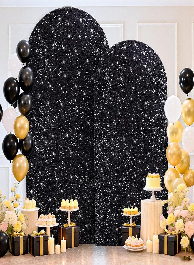ROMANKAS Set of 2 Wedding Arch Cover Black Arch Backdrop Cover 6ft 7.2ft Glitter Arches Covers Sqeuin Arched Cover Fabric Spandex Fitted Arched Backdrop Covers for Baby Shower Happy Birthday Decor - Image 5