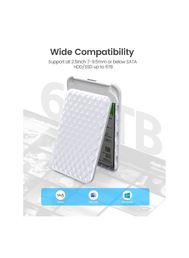 2.5 Inch Hard Drive Enclosure, SATA to USB 3.0 for 7/9.5mm SSD/HDD Up to 6TB, Tool-Free Design, UASP Support, 5Gbps Transfer Rate, Compatible with Windows/Mac/Linux (White) - Image 2