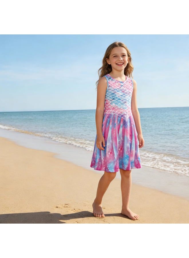 Funnycokid Girls Mermaid Dresses Summer Sundress Kids Sleeveless Birthday Dress Clothes Size 6 Size 7 Twirl Spring Outfit 6-7 Years Pink - Image 5