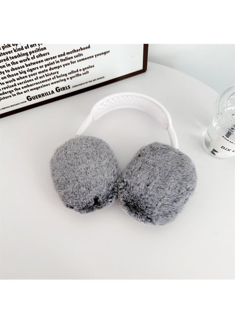 Stuffed Pure Color Suitable For Apple AirPods Max Protective Cover Headphone Protective Case AirPods Leopard Print-Color:Gray Plush-Applicable Models:Airpods MAX
