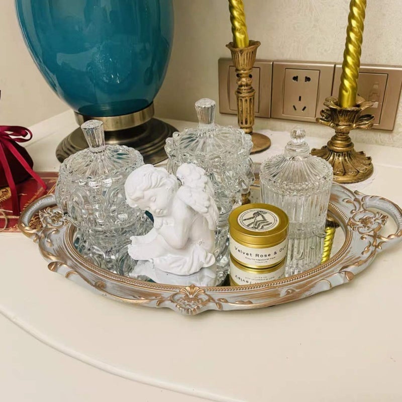 Schonee Oval Vintage Decorative Mirror Tray, Jewelry Dresser Organizer Tray, Cosmetics Makeup Storage Organizer, Serving Tray (9.8â€x 14.6â€) Gray - Image 3
