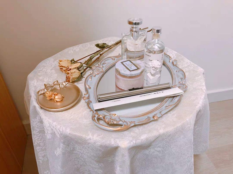 Schonee Oval Vintage Decorative Mirror Tray, Jewelry Dresser Organizer Tray, Cosmetics Makeup Storage Organizer, Serving Tray (9.8â€x 14.6â€) Gray - Image 4