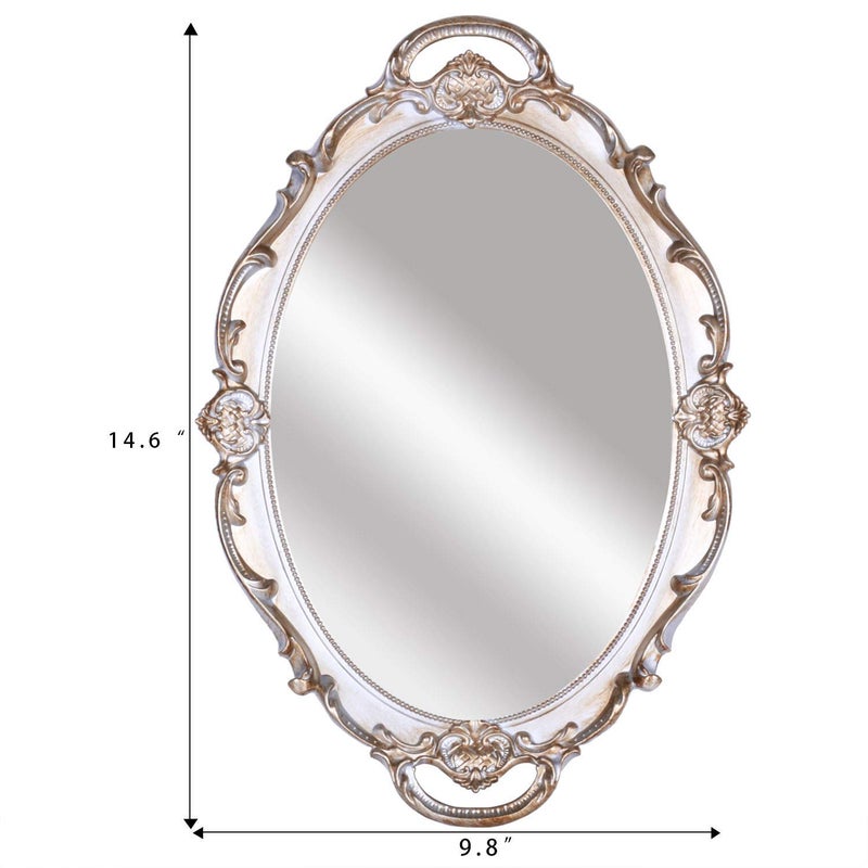 Schonee Oval Vintage Decorative Mirror Tray, Jewelry Dresser Organizer Tray, Cosmetics Makeup Storage Organizer, Serving Tray (9.8â€x 14.6â€) Gray - Image 5