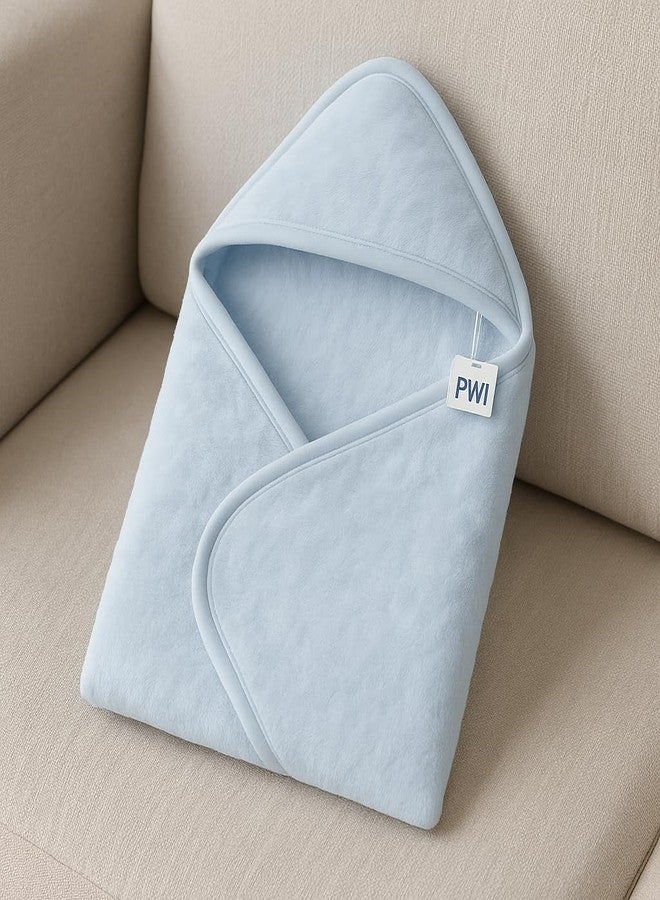 PWI Ultra Soft Baby Wrapper for 0-6 Months | Hooded Blanket | Lightweight & Breathable | Super Cozy Cloudy Fabric | 30x30 Inch (Green-Blue) Pack of 2 - Image 4